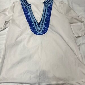 White Tunic with Blue Neckline